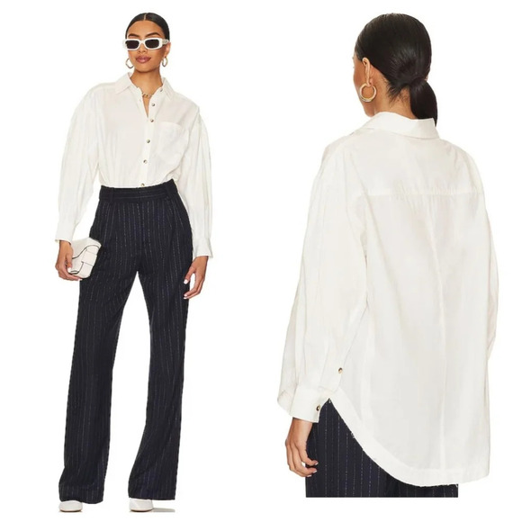 Free People Happy Hour Solid Poplin Top Sz S - Picture 2 of 13